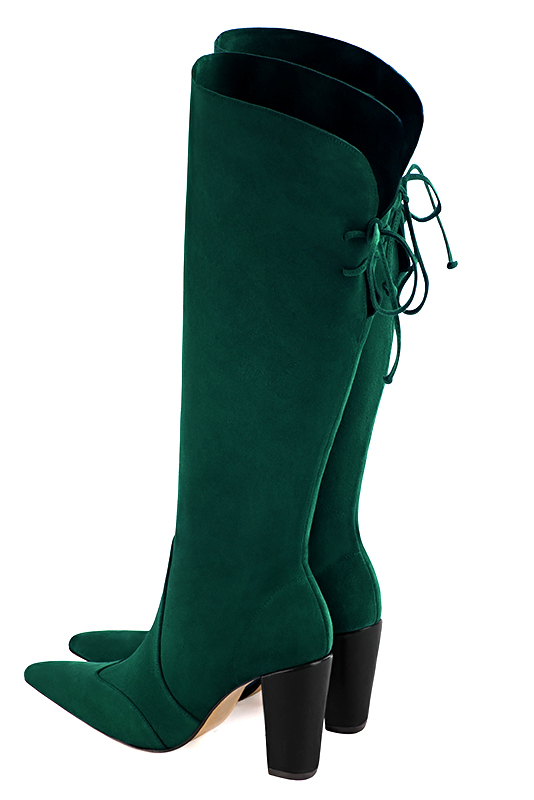 French elegance and refinement for these forest green knee-high boots, with laces at the back, 
                available in many subtle leather and colour combinations. Pretty boot adjustable to your measurements in height and width
Customizable or not, in your materials and colors.
Its small side zip and rear opening will leave you very comfortable.
For pointed toe fans. 
                Made to measure. Especially suited to thin or thick calves.
                Matching clutches for parties, ceremonies and weddings.   
                You can customize these knee-high boots to perfectly match your tastes or needs, and have a unique model.  
                Choice of leathers, colours, knots and heels. 
                Wide range of materials and shades carefully chosen.  
                Rich collection of flat, low, mid and high heels.  
                Small and large shoe sizes - Florence KOOIJMAN